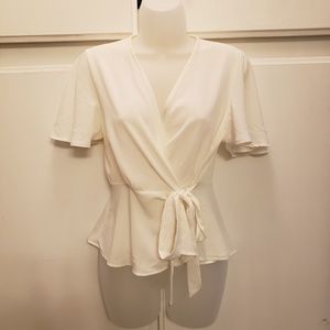 "Monteau" Cream Colored Peplum Blouse, Size MEDIUM